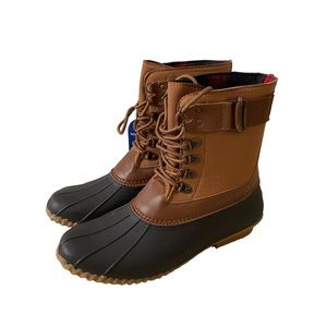 Jambu(JBU) Waterproof Duck Boots Size 9.5 With Red Flannel Faux Fur Lining